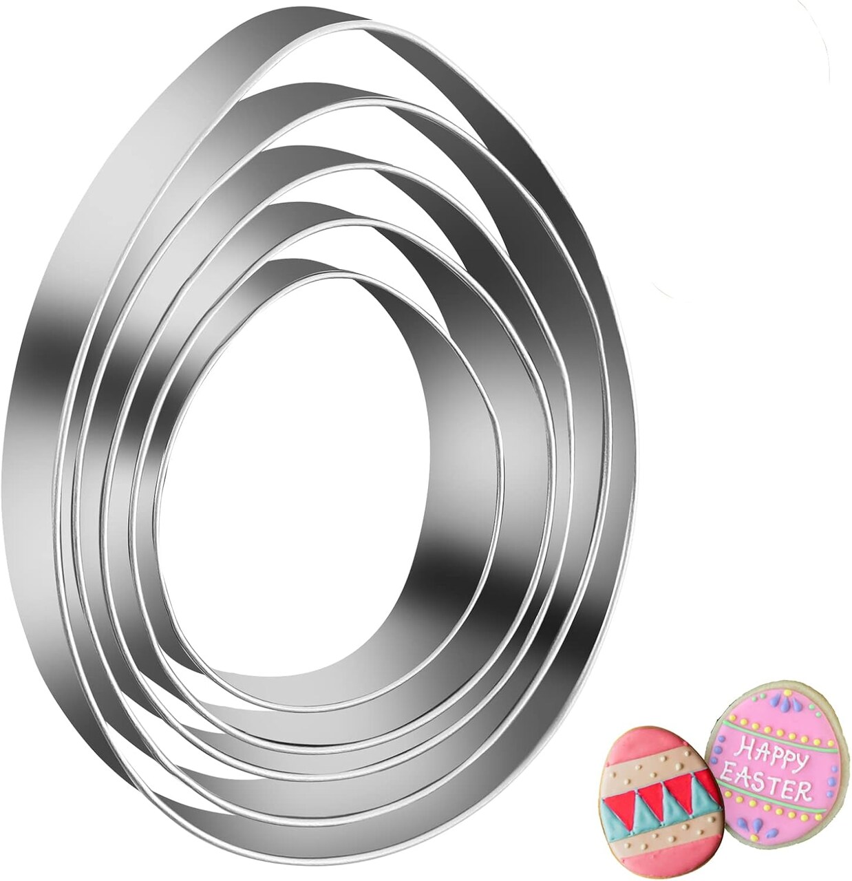 5-Pack Easter Egg Cookie Cutters – Stainless Steel Biscuit, Sandwich, Fruit & Vegetable Cutters for Kids DIY Baking and Lunchbox Fun